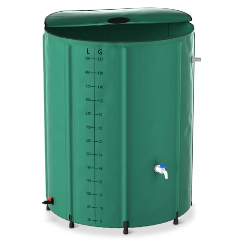 SUBTLETY Regenwassertonne Faltbare Regentonne 500L Wasserspeicher Regenwasserfass PVC Wassertank 132 Gallonen Regenwassertank mit Ablassventil Wasserspeicher zum Sammeln von Regenwasser (Grün, Skala) von SUBTLETY