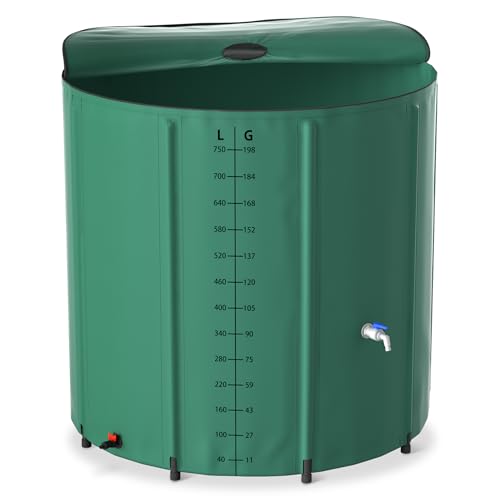SUBTLETY Regenwassertonne Faltbare Regentonne 750L Wasserspeicher Regenwasserfass PVC Wassertank 198 Gallonen Regenwassertank mit Ablassventil Wasserspeicher zum Sammeln von Regenwasser (Grün, Skala) von SUBTLETY