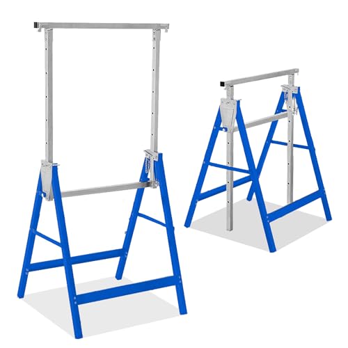 SUBTLETY Teleskop Gerüste 80-130cm Höhenverstellbar Stützen Böcke 2er Set Metall Werkbank Gerüstbock Klappbar Arbeitsböcke Stabil Untergestell Belastbarkeit bis 200KG Klappbock Set von SUBTLETY