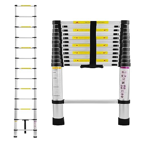 SUBTLETY Teleskopleiter 3,8M Aluminium Leiter Ausziehbar Klappleiter Aluleiter 13 Stufen Stehleiter Rutschfester Ausziehleiter Mehrzweckleiter Anlegeleiter für Belastbarkeit 150KG, Silber von SUBTLETY