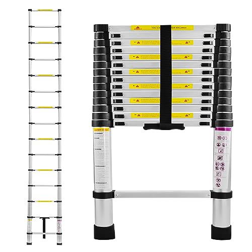 SUBTLETY Teleskopleiter 4,4M Aluminium Leiter Ausziehbar Klappleiter Aluleiter 15 Stufen Stehleiter Rutschfester Ausziehleiter Mehrzweckleiter Anlegeleiter für Belastbarkeit 150KG, Silber von SUBTLETY