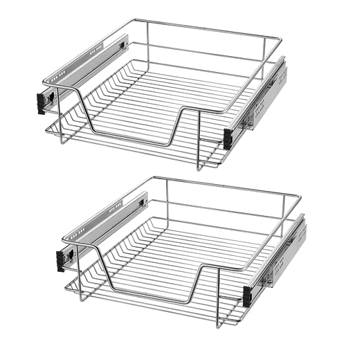 SUBTLETY Teleskopschublade Küchenschrank Organizer aus Metall Küchenschublade Korbauszug mit Führungsschienen Ausziehbare Schrankauszug Schubladeneinsätze für 50cm Breite Küchenschrank (2 Stück) von SUBTLETY