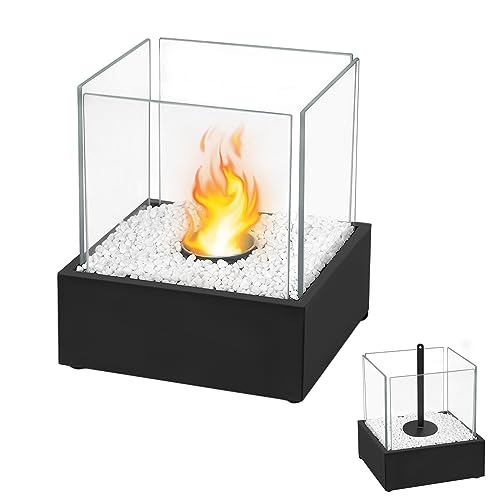 SUBTLETY Tischkamin Bioethanol Edelstahl Tischfeuer mit Deko Steinen Tragbare Rechteckig Bio Ethanol Kamin Feuerstelle Indoor & Outdoor Tisch Kaminfeuer für Wohnzimmer Balkon Garten Deko (Typ D) von SUBTLETY