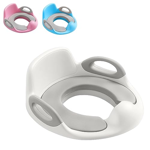 SUBTLETY Toilettensitz Kinder Töpfchen WC Sitz Töpfchentrainer Toilettentrainer mit Griff Spritzschutz und Rückenlehne Toilettenaufsatz für Mädchen und Jungen von 1-8 Jahren (Weiß + Grau) von SUBTLETY