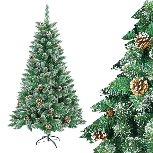 SUBTLETY Weihnachtsbaum Künstlich 120cm mit Schnee Effekt (Ø ca. 60cm) Grün Tannenbaum Künstlich mit Metall Ständer und 180 Astspitzen aus Schwer Entflammbar PVC Schnellaufbau Klappsystem von SUBTLETY