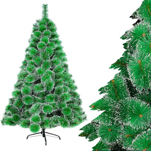 SUBTLETY Weihnachtsbaum Künstlich 150cm Christbaum mit Metall Ständer Dekobaum Tannenbaum ca. 300 Spitzen Grün PVC Kunstbaum mit Schnee-Effekt Weihnachtsdeko Baum für Drinnen und Draußen von SUBTLETY