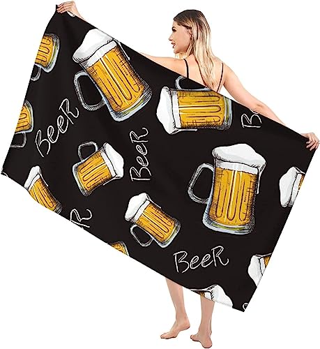 SUBURU Bier Strandtuch Groß 100x200 cm, Weich Schnell Trocknen Microfaser Handtücher, 3D Strandhandtuch Bier Badetuch Strandlaken Handtuch, Herren Frauen Badetücher von SUBURU