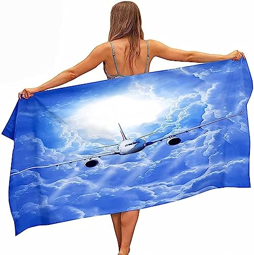 SUBURU Flugzeug Strandtuch Groß 150x200 cm, Weich Schnell Trocknen Microfaser Handtücher, 3D Strandhandtuch Flugzeug Badetuch Strandlaken Handtuch, Herren Frauen Badetücher von SUBURU