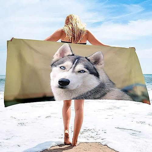 SUBURU Husky Hund Strandtuch Kinder 70x150 cm, Weich Schnell Trocknen Microfaser Handtücher, 3D Strandhandtuch Husky Hund Badetuch Strandlaken Handtuch, Herren Frauen Badetücher von SUBURU