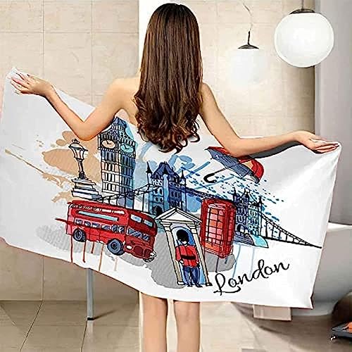 SUBURU London Strandtuch Groß 150x200 cm, Weich Schnell Trocknen Microfaser Handtücher, 3D Strandhandtuch London Badetuch Strandlaken Handtuch, Herren Frauen Badetücher von SUBURU