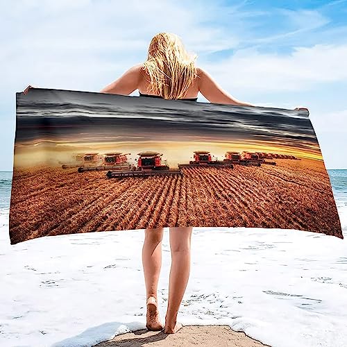 SUBURU Mähdrescher Strandtuch Kinder 70x150 cm, Weich Schnell Trocknen Microfaser Handtücher, 3D Strandhandtuch Mähdrescher Badetuch Strandlaken Handtuch, Herren Frauen Badetücher von SUBURU