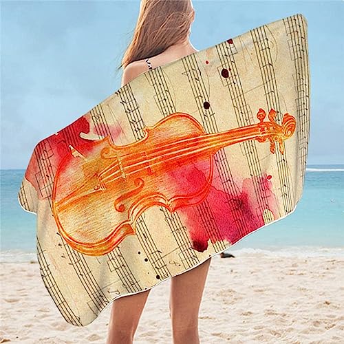 SUBURU Violine-Musiknote Strandtuch 80x160 cm, Weich Schnell Trocknen Microfaser Handtücher, 3D Strandhandtuch Violine-Musiknote Badetuch Strandlaken Handtuch, Herren Frauen Badetücher von SUBURU