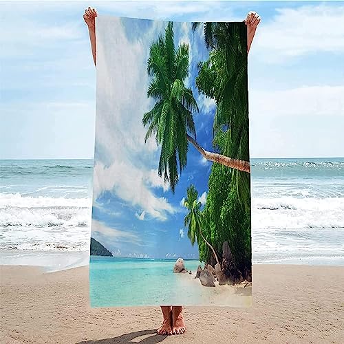 Tropische Meereslandschaft Strandtuch 80x160 cm, Weich Schnell Trocknen Microfaser Handtücher, 3D Strandhandtuch Tropische Meereslandschaft Badetuch Strandlaken Handtuch, Herren Frauen Badetücher von SUBURU