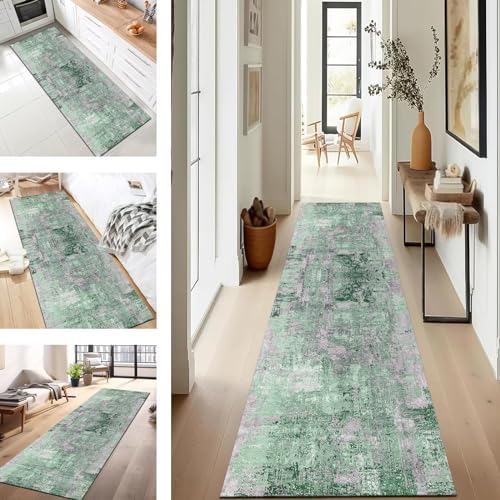 Läufer Flur Küche Waschbar rutschfest 120X180CM Teppichläufer Lang Küchenteppich Flurteppich Grau Grün Küchenläufer Teppichmatten Korridor Wohnzimmer Schlafzimmer Meterware Schmutzfangmatte Fußmatte von SUCERU
