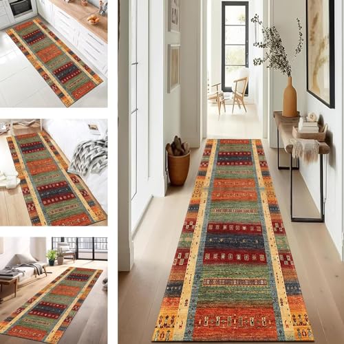 Läufer Flur Küche Waschbar rutschfest 120X200CM Teppichläufer Lang Küchenteppich Flurteppich Grün Rot Küchenläufer Teppichmatten Korridor Wohnzimmer Schlafzimmer Meterware Schmutzfangmatte Fußmatte von SUCERU