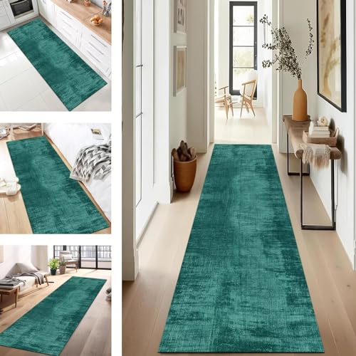 Läufer Flur Küche Waschbar rutschfest 50X180CM Teppichläufer Küchenteppich Flurteppich Dunkelgrün Küchenläufer Teppichmatten Korridor Wohnzimmer Schlafzimmer Meterware Schmutzfangmatte Fußmatte von SUCERU