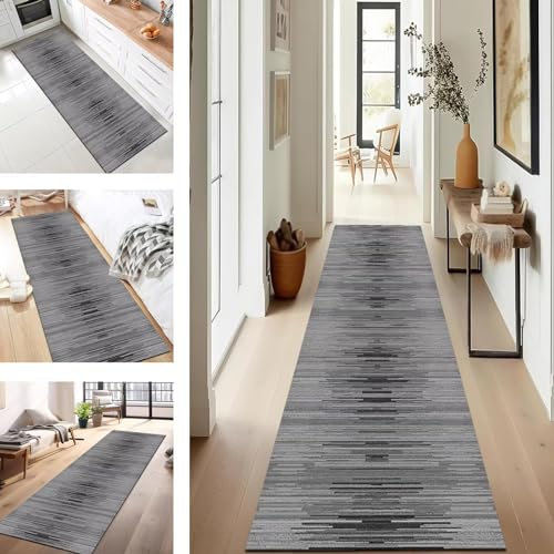 SUCERU Läufer Flur Küche Waschbar rutschfest 40X90CM Teppichläufer Lang Küchenteppich Flurteppich Grau Küchenläufer Teppichmatten Korridor Wohnzimmer Schlafzimmer Meterware Schmutzfangmatte Fußmatte von SUCERU