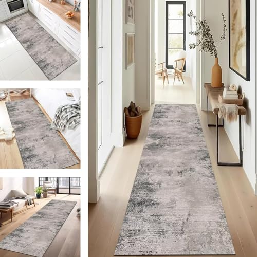 SUCERU Läufer Flur Küche Waschbar rutschfest 50X180CM Teppichläufer Küchenteppich Flurteppich Grau Cyan Küchenläufer Teppichmatten Korridor Wohnzimmer Schlafzimmer Meterware Schmutzfangmatte Fußmatte von SUCERU