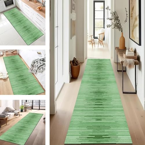 SUCERU Läufer Flur Küche Waschbar rutschfest 60X150CM Teppichläufer Lang Küchenteppich Flurteppich Grün Küchenläufer Teppichmatten Korridor Wohnzimmer Schlafzimmer Meterware Schmutzfangmatte Fußmatte von SUCERU