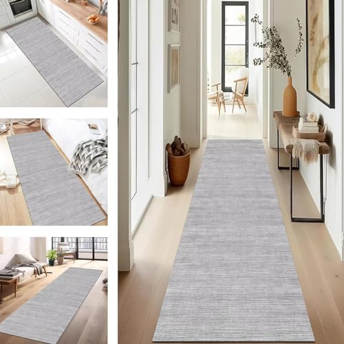 SUCERU Läufer Teppich Lang Flur Küche rutschfest Waschbar Korridor Teppichmatten Grau 120X500CM Küchenteppich Küchenläufer Modern Teppichläufer Flur Schlafzimmer Wohnzimmer Meterware Eingang von SUCERU