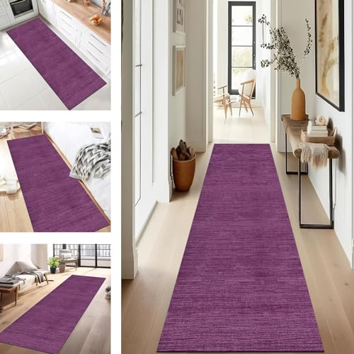 SUCERU Läufer Teppich Lang Flur Küche rutschfest Waschbar Korridor Teppichmatten Violett 80X140CM Küchenteppich Küchenläufer Modern Teppichläufer Flur Schlafzimmer Wohnzimmer Meterware Eingang von SUCERU