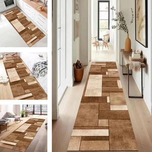 SUCERU Teppich Läufer Flur Diele Küche rutschfest Waschbar Braun Dauerhaft 90X200CM Geometrisch Teppichläufer für Wohnzimmer Korridor Schlafzimmer Büro Esszimmer Flurläufer Anpassbar Meterware SUCERU Teppich Läufer Flur Diele Küche rutschfest Waschbar Braun Dauerhaft 90X200CM Geometrisch Teppichläufer für Wohnzimmer Korridor Schlafzimmer Büro Esszimmer Flurläufer Anpassbar Meterware von SUCERU
