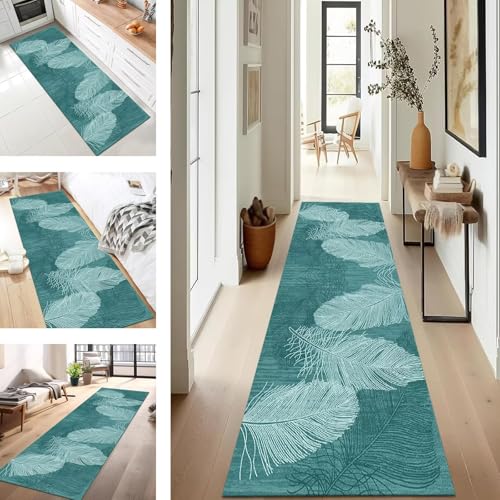SUCERU Teppich Läufer Flur Diele Küche rutschfest Waschbar Cyan Dauerhaft 80X500CM Abstrakt Teppichläufer für Wohnzimmer Korridor Schlafzimmer Büro Esszimmer Flurläufer Anpassbar Meterware von SUCERU