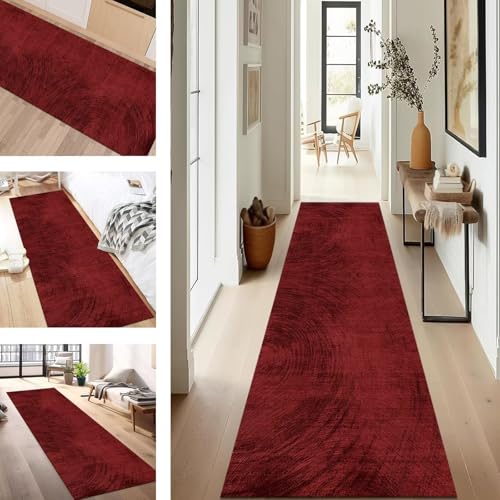 SUCERU Teppich Läufer Flur Diele Küche rutschfest Waschbar Dauerhaft 70X240CM Rot Abstrakt Teppichläufer für Wohnzimmer Korridor Schlafzimmer Büro Esszimmer Flurläufer Anpassbar Meterware von SUCERU