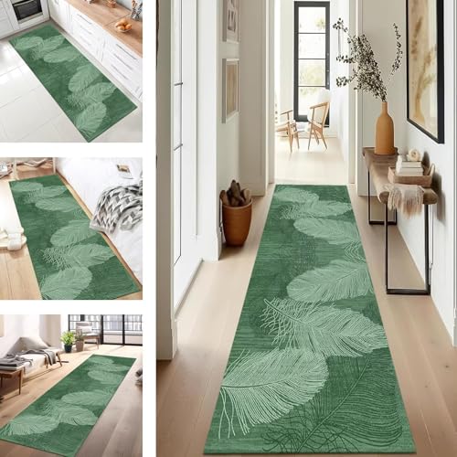 SUCERU Teppich Läufer Flur Diele Küche rutschfest Waschbar Grün Dauerhaft 60X150CM Abstrakt Teppichläufer für Wohnzimmer Korridor Schlafzimmer Büro Esszimmer Flurläufer Anpassbar Meterware von SUCERU