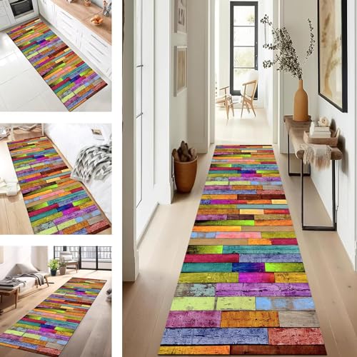 SUCERU Teppich Läufer Flur Küche für Grün Cyan Schlafzimmer rutschfest Moderne 50X200CM Waschbar Korridor Teppichläufer Flur Küche Teppich für Schlafzimmer Esszimmer Polyester Meterware von SUCERU