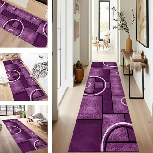 SUCERU Teppich Läufer Flur Küche rutschfest Waschbar Schmutzfangläufer Dauerhaft 120X500CM Dunkelrosa Korridor Teppichläufer Flurteppich für Wohnzimmer Schlafzimmer Büro Esszimmer Küchenläufer von SUCERU