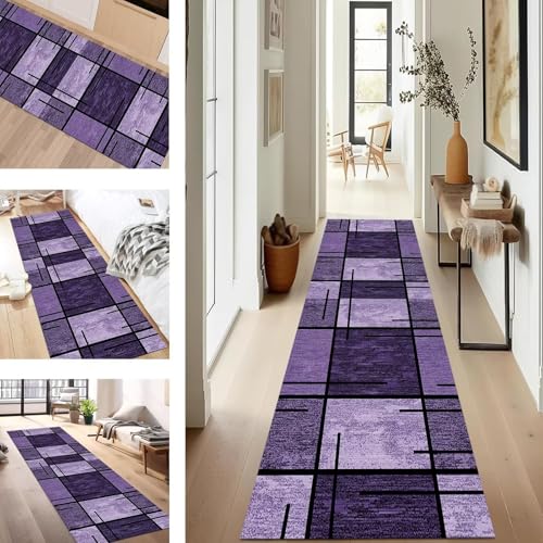 SUCERU Teppich Läufer Flur Küche rutschfest Waschbar Schmutzfangläufer Dauerhaft 40X100CM Violett Schwarz Korridor Teppichläufer Flurteppich für Wohnzimmer Schlafzimmer Büro Esszimmer Küchenläufer von SUCERU