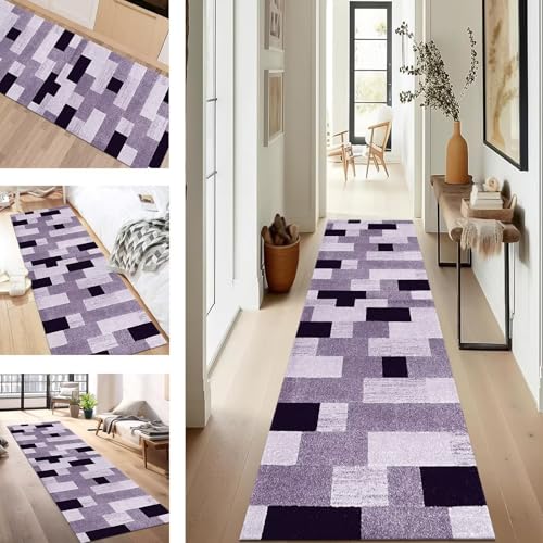 SUCERU Teppich Läufer Flur Küche rutschfest Waschbar Schmutzfangläufer Dauerhaft 40X60CM Hellviolett Korridor Teppichläufer Flurteppich für Wohnzimmer Schlafzimmer Büro Esszimmer Küchenläufer von SUCERU