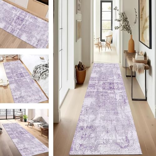 SUCERU Teppich Läufer Flur Küche rutschfest Waschbar Schmutzfangläufer Dauerhaft 40X60CM Violett Grau Korridor Teppichläufer Flurteppich für Wohnzimmer Schlafzimmer Büro Esszimmer Küchenläufer von SUCERU