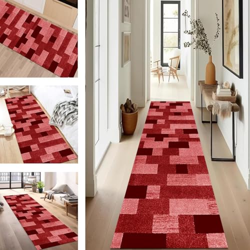 SUCERU Teppich Läufer Flur Küche rutschfest Waschbar Schmutzfangläufer Dauerhaft 40X90CM Rot Quadrate Korridor Teppichläufer Flurteppich für Wohnzimmer Schlafzimmer Büro Esszimmer Küchenläufer SUCERU Teppich Läufer Flur Küche rutschfest Waschbar Schmutzfangläufer Dauerhaft 40X90CM Rot Quadrate Korridor Teppichläufer Flurteppich für Wohnzimmer Schlafzimmer Büro Esszimmer Küchenläufer von SUCERU