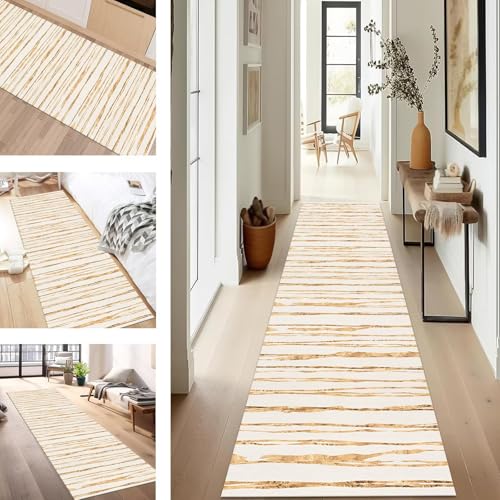 SUCERU Teppich Läufer Flur Küche rutschfest Waschbar Schmutzfangläufer Dauerhaft 50X220CM Braun Orange Grau Korridor Teppichläufer Flurteppich für Wohnzimmer Schlafzimmer Büro Esszimmer Küchenläufer von SUCERU