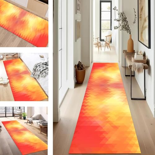 SUCERU Teppich Läufer Flur Küche rutschfest Waschbar Schmutzfangläufer Dauerhaft 60X120CM Rosa Orange Gelb Korridor Teppichläufer Flurteppich für Wohnzimmer Schlafzimmer Büro Esszimmer Küchenläufer von SUCERU