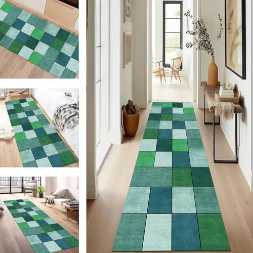 SUCERU Teppich Läufer Flur Küche rutschfest Waschbar Schmutzfangläufer Dauerhaft 90X500CM Grün Cyan Korridor Teppichläufer Flurteppich für Wohnzimmer Schlafzimmer Büro Esszimmer Küchenläufer SUCERU Teppich Läufer Flur Küche rutschfest Waschbar Schmutzfangläufer Dauerhaft 90X500CM Grün Cyan Korridor Teppichläufer Flurteppich für Wohnzimmer Schlafzimmer Büro Esszimmer Küchenläufer von SUCERU