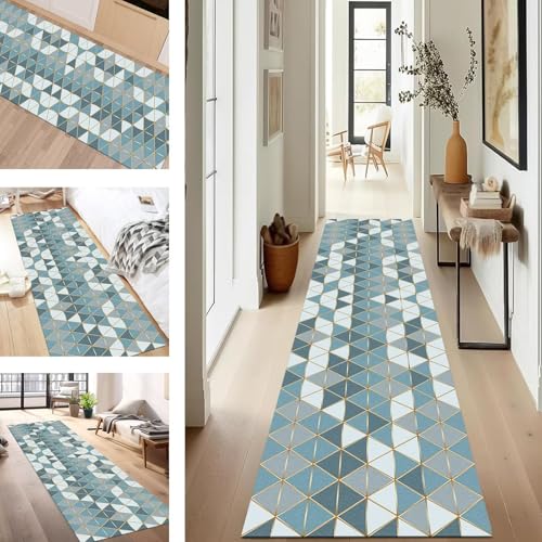 SUCERU Teppich Läufer Flur rutschfest Waschbar Schmutzfangmatte Teppichmatten Blau Grün Orange Korridor Teppichläufer Küchen 120X300CM Flurteppich Wohnzimmer Schlafzimmer Schmutzfangküchenläufer von SUCERU