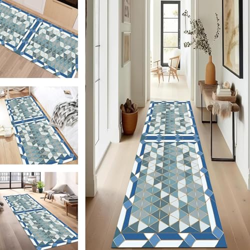 SUCERU Teppich Läufer Flur rutschfest Waschbar Schmutzfangmatte Teppichmatten Blau Grün Orange Korridor Teppichläufer Küchen 40X350CM Flurteppich Wohnzimmer Schlafzimmer Schmutzfangküchenläufer von SUCERU