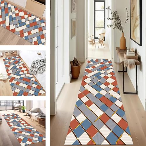 SUCERU Teppich Läufer Flur rutschfest Waschbar Schmutzfangmatte Teppichmatten Blau Rot Gelb Korridor Teppichläufer Küchen 120X180CM Flurteppich Wohnzimmer Schlafzimmer Schmutzfangküchenläufer von SUCERU