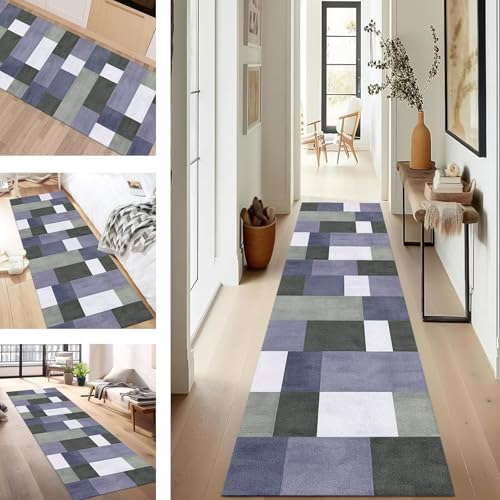 SUCERU Teppich Läufer Flur rutschfest Waschbar Schmutzfangmatte Teppichmatten Blau-Violett Grün Korridor Teppichläufer Küchen 110X300CM Flurteppich Wohnzimmer Schlafzimmer Schmutzfangküchenläufer von SUCERU