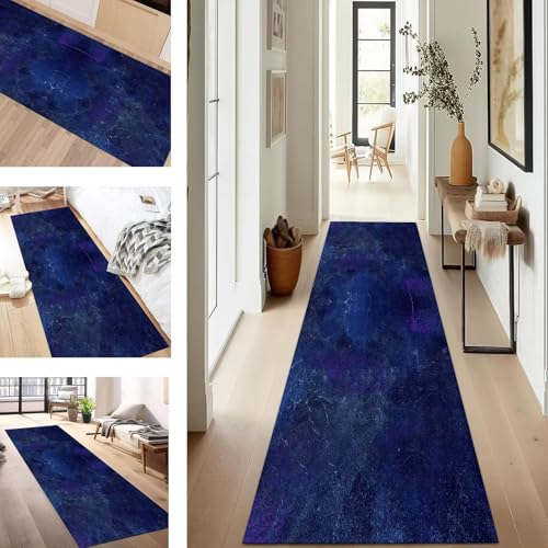 SUCERU Teppich Läufer Flur rutschfest Waschbar Schmutzfangmatte Teppichmatten Blau Violett Korridor Teppichläufer Küchen 70X300CM Flurteppich Wohnzimmer Schlafzimmer Schmutzfangküchenläufer von SUCERU