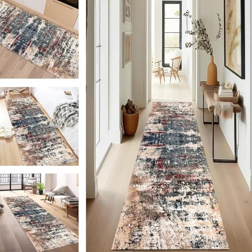 SUCERU Teppich Läufer Flur rutschfest Waschbar Schmutzfangmatte Teppichmatten Braun Rot Blau Korridor Teppichläufer Küchen 80X400CM Flurteppich Wohnzimmer Schlafzimmer Schmutzfangküchenläufer von SUCERU