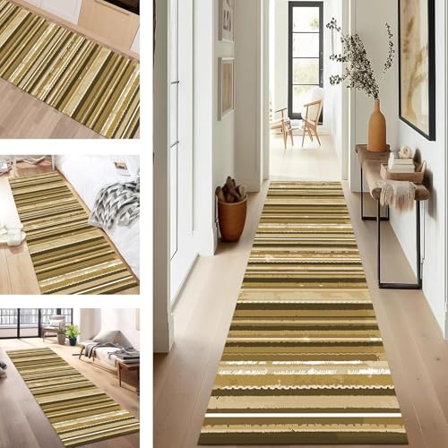 SUCERU Teppich Läufer Flur rutschfest Waschbar Schmutzfangmatte Teppichmatten Braun Vintage Korridor Teppichläufer Küchen 100X240CM Flurteppich Wohnzimmer Schlafzimmer Schmutzfangküchenläufer von SUCERU