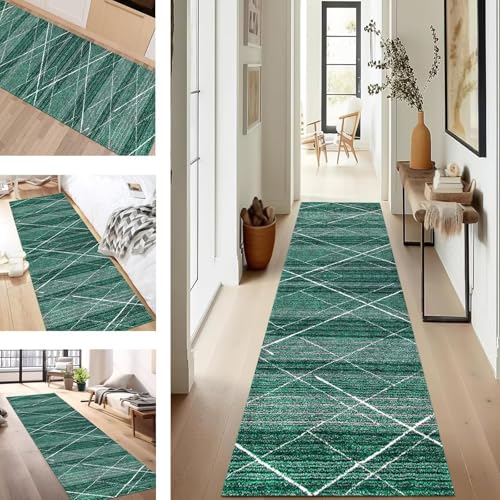 SUCERU Teppich Läufer Flur rutschfest Waschbar Schmutzfangmatte Teppichmatten Cyan Grau Weiß Korridor Teppichläufer Küchen 120X350CM Flurteppich Wohnzimmer Schlafzimmer Schmutzfangküchenläufer von SUCERU
