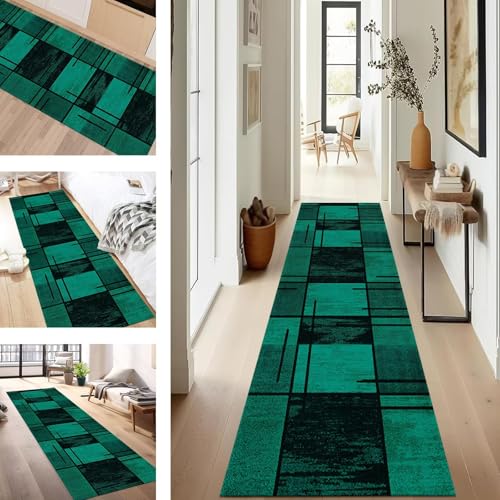 SUCERU Teppich Läufer Flur rutschfest Waschbar Schmutzfangmatte Teppichmatten Cyan-Grün Schwarz Korridor Teppichläufer Küchen 90X100CM Flurteppich Wohnzimmer Schlafzimmer Schmutzfangküchenläufer von SUCERU