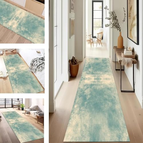 SUCERU Teppich Läufer Flur rutschfest Waschbar Schmutzfangmatte Teppichmatten Cyan Korridor Teppichläufer Küchen 70X500CM Flurteppich Wohnzimmer Schlafzimmer Schmutzfangküchenläufer von SUCERU