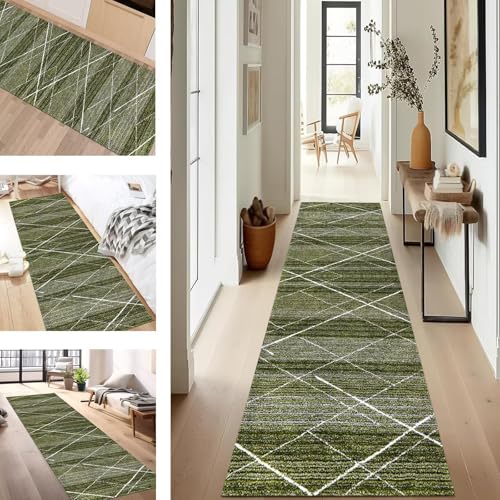 SUCERU Teppich Läufer Flur rutschfest Waschbar Schmutzfangmatte Teppichmatten Gelb-Grün Grau Weiß Korridor Teppichläufer Küchen 40X300CM Flurteppich Wohnzimmer Schlafzimmer Schmutzfangküchenläufer von SUCERU