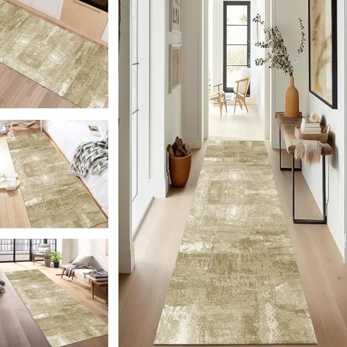 SUCERU Teppich Läufer Flur rutschfest Waschbar Schmutzfangmatte Teppichmatten Gelb-Grün Korridor Teppichläufer Küchen 50X90CM Flurteppich Wohnzimmer Schlafzimmer Schmutzfangküchenläufer von SUCERU